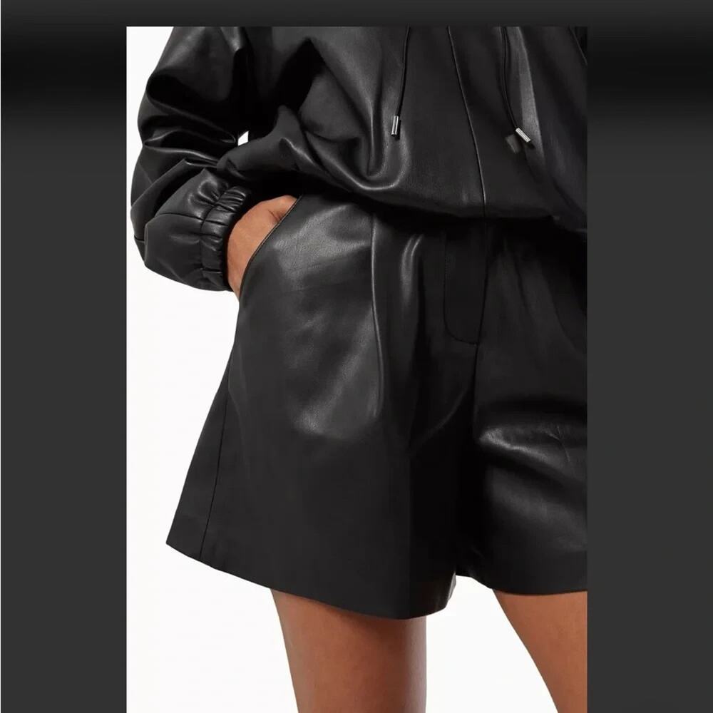 THE FRANKIE SHOP Manon Pleated Faux Leather Shorts SIze Medium Black High Rise - Picture 2 of 6